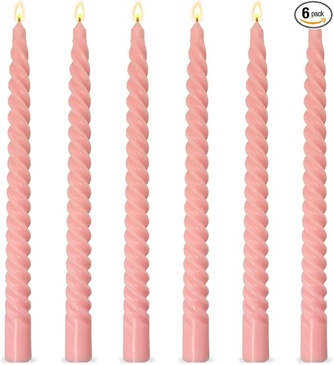 6 Pack 10 Inch Pink Spiral Taper Candles for Holiday Home Decoration, Unscented Dripless Twisted ... | Amazon (US)