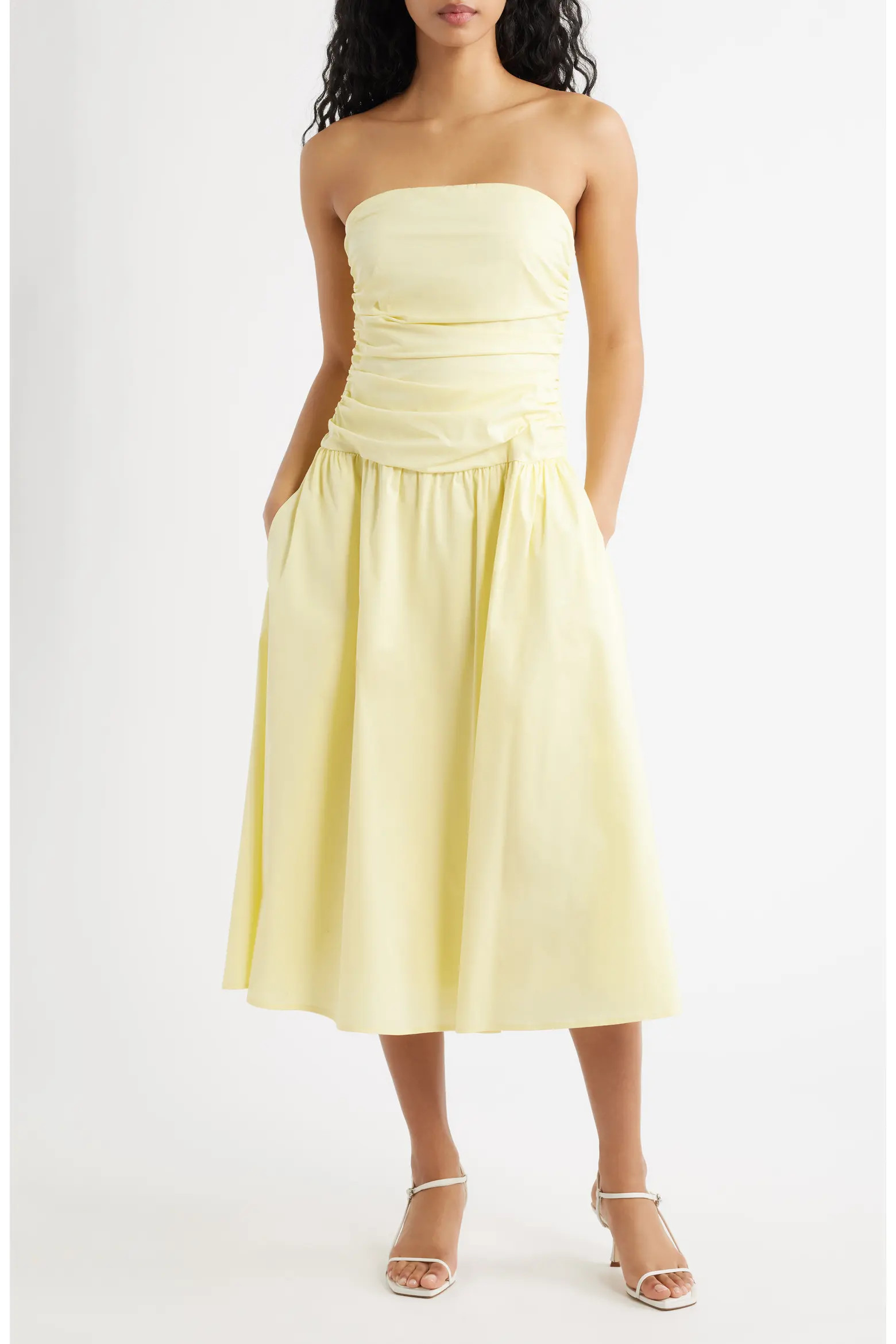 Molly Ruched Bodice Strapless A-Line Midi Dress (Women) | Nordstrom | Nordstrom