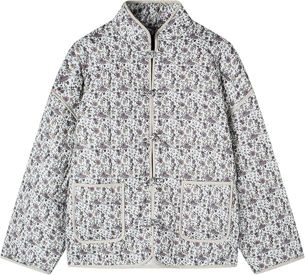 Muchpow Women's Cropped Quilted Puffer Jacket Floral Print Lightweight Long Sleeve Winter Coat Ou... | Amazon (US)