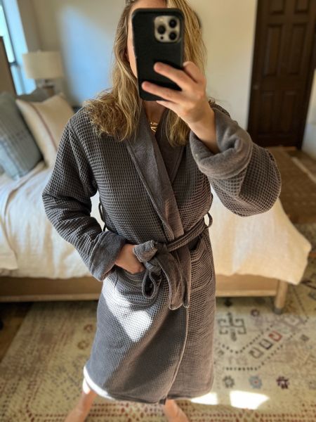 Obsessed with this waffle robe from Pottery Barn. Currently on sale. If you are in need of a new robe - this is the one 🤩 loving the charcoal as my white ones are stained from self tanner 🤣

#LTKhome #LTKover40 #LTKsalealert