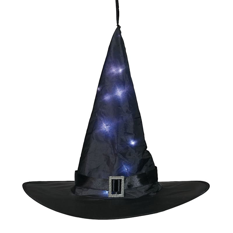 Battery Operated LED Pre-Lit Black Witch Hat, 13" | At Home