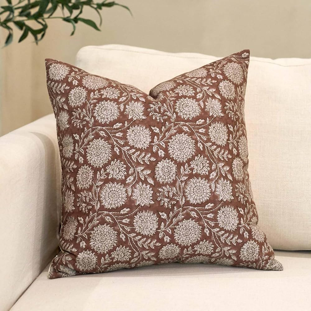 Amor Virisso Floral Pillow Covers 20x20 Throw Pillow Covers Vintage Block Print Pillow Cover Neut... | Amazon (US)