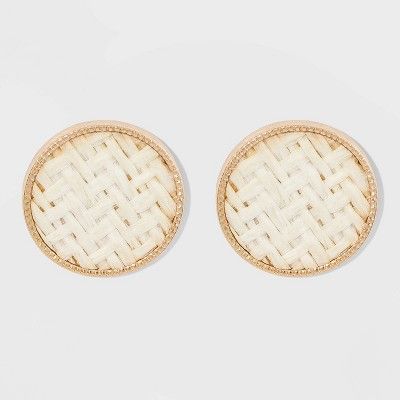 Straw Inlayed Button Earrings - A New Day™ Natural | Target