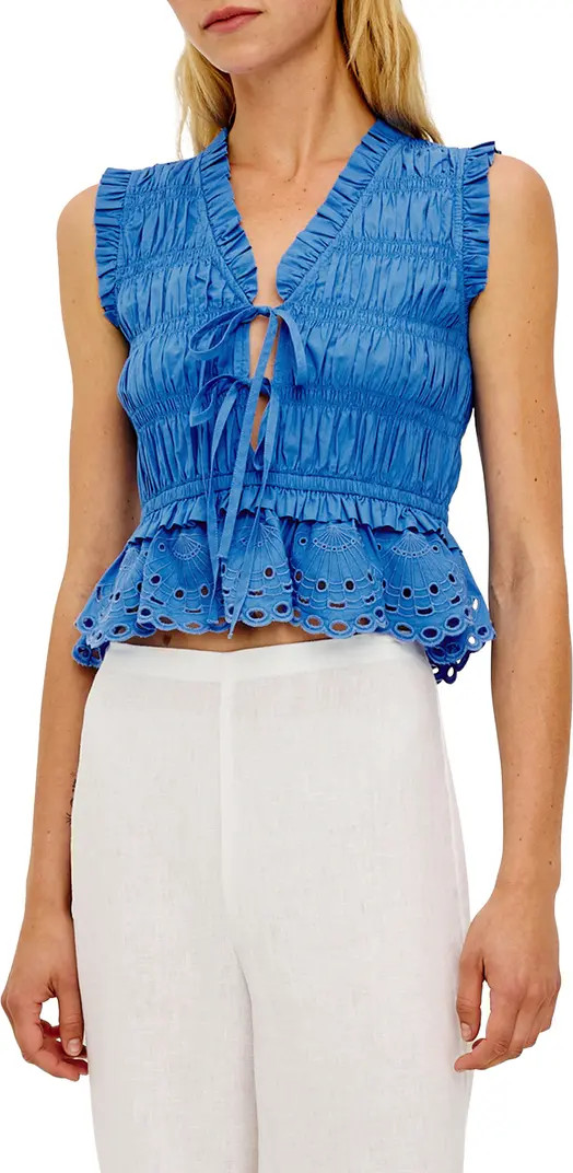 Martine Eyelet Smocked Ruffle Cotton Crop Top | Nordstrom