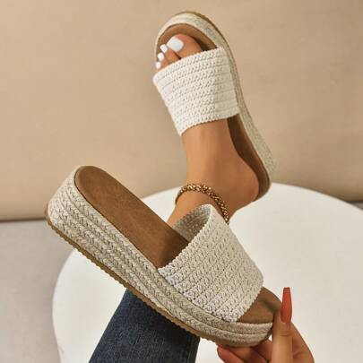 Women's Thick Wedge Heel Sandals, Rope-Edged Thick Bottom Wedge Sandals, Lightweight Soles, Comfortable Outdoor Wear, Handwoven Sandals, Women's Wedge | SHEIN