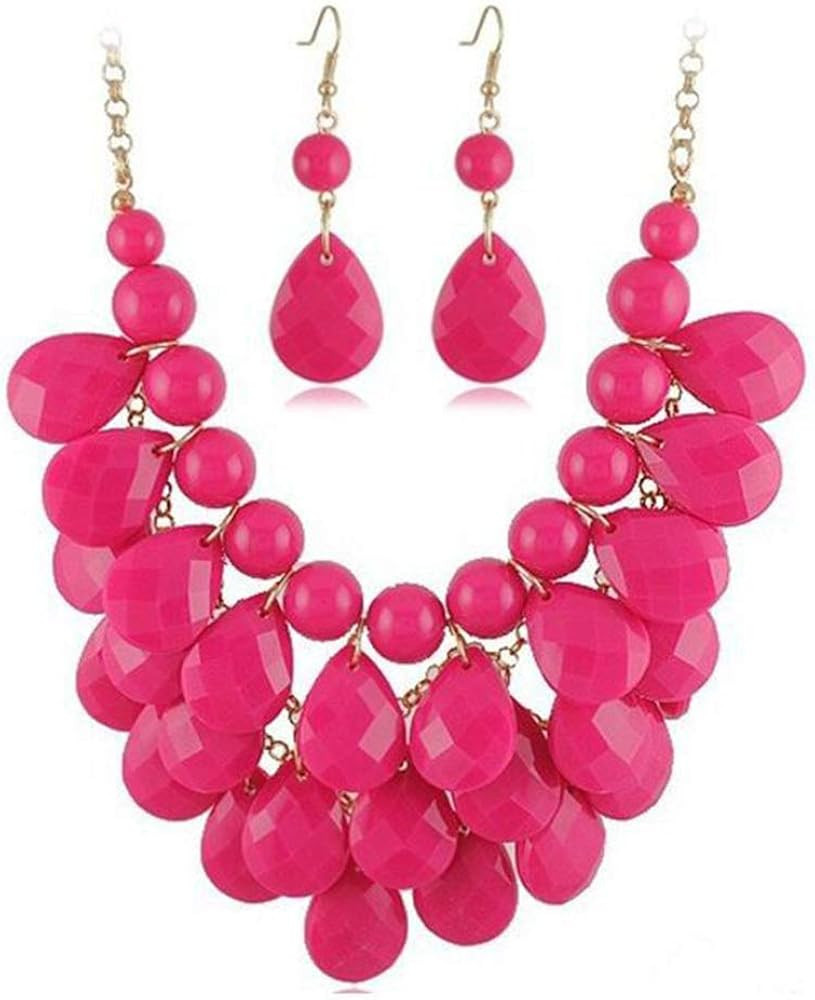 Floating Bubble Necklace Layered Teardrop Statement necklace Resin Beaded Collar Necklace Earring... | Amazon (US)