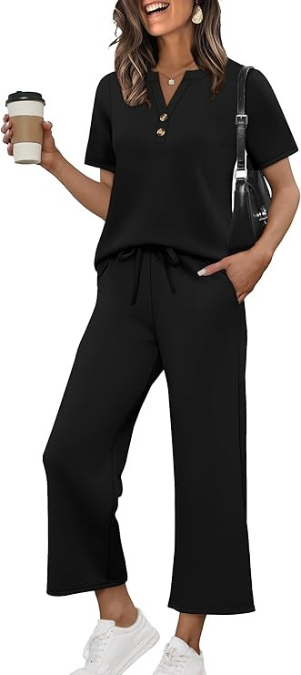 OFEEFAN 2 Piece Sets for Women Spring Fashion Beach Vacation Cruise Outfit Dressy Casual Wide Leg... | Amazon (US)