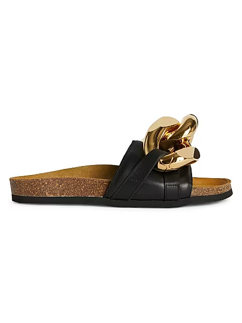 Chain Leather Slides | Saks Fifth Avenue
