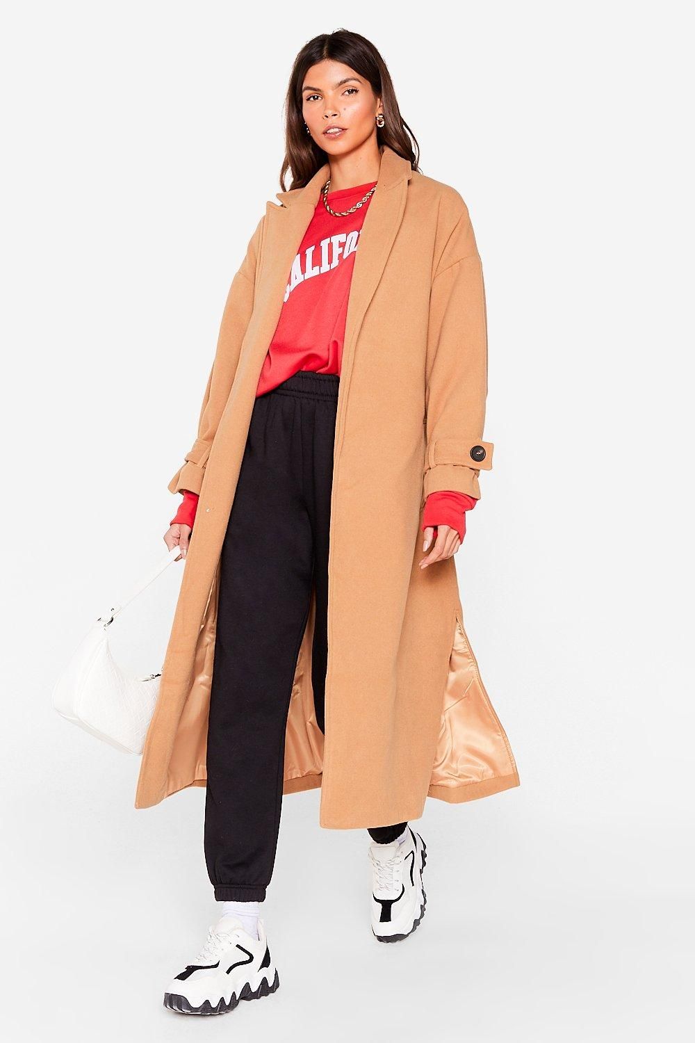 Womens Faux Wool You Stay Awhile Belted Oversized Coat - Camel | NastyGal (US & CA)