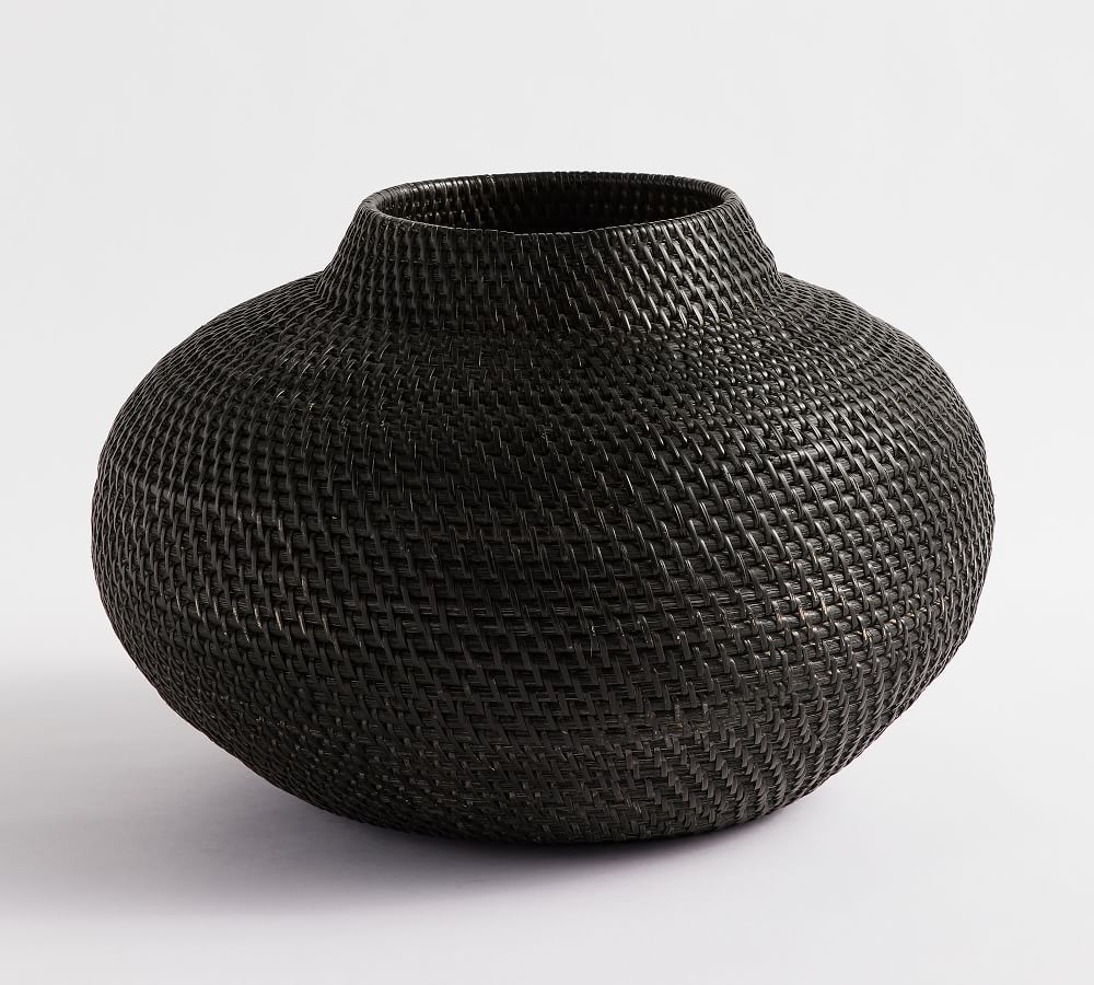 Woven Rattan Vase Collection, Black | Pottery Barn (US)