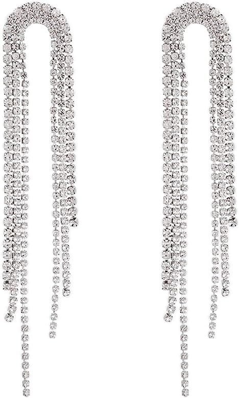 GBAHFY Fashion Long Tassel Crystal Drop Earrings for Women Geometric Full Rhinestone Earrings Sta... | Amazon (US)