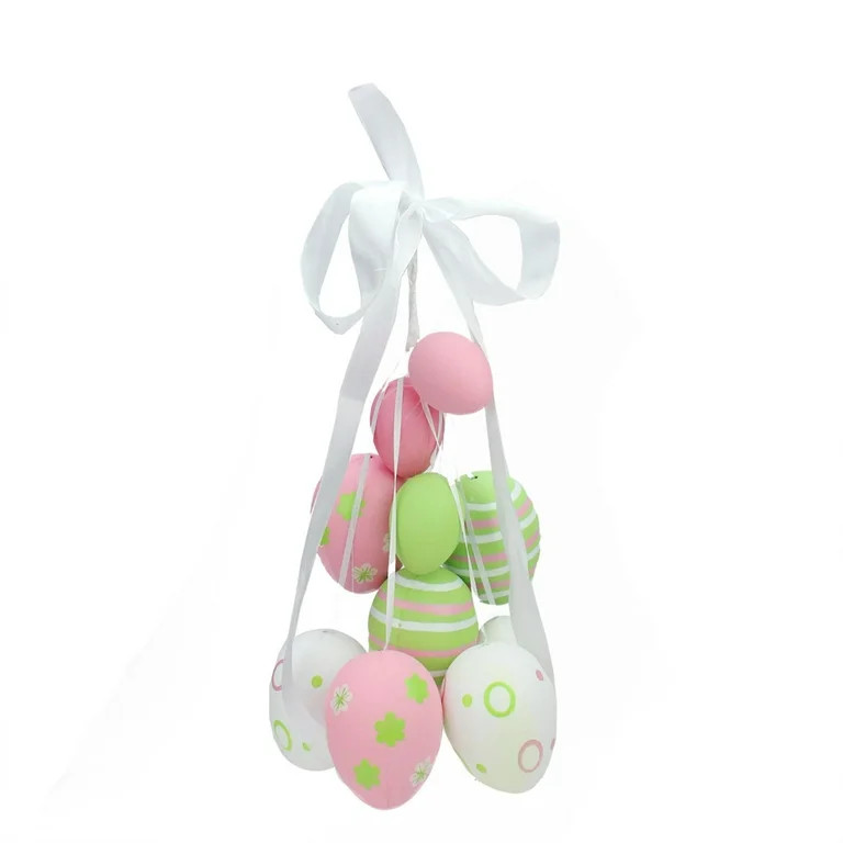 17" Pastel Pink Green and White Floral Striped Spring Easter Egg Cluster Hanging Decoration | Walmart (US)