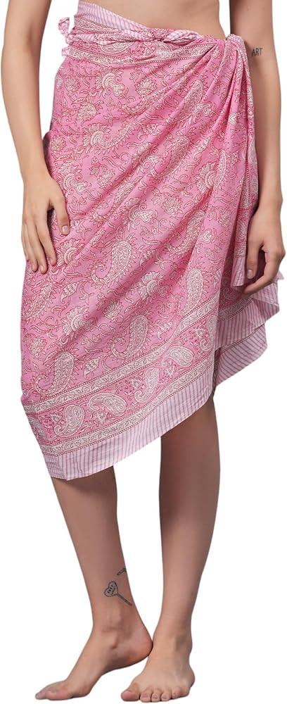 100% Cotton Swimsuit Cover-Up, Indian Hand Block Printed Sarong Wraps Bikini Cover-Up for Women | Amazon (US)