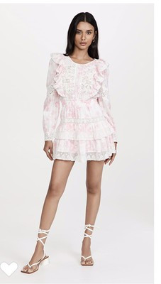 NWT LoveShackFancy Santorini Ruffled Mini Dress Floral Cotton Pink Cream Size XS | eBay US
