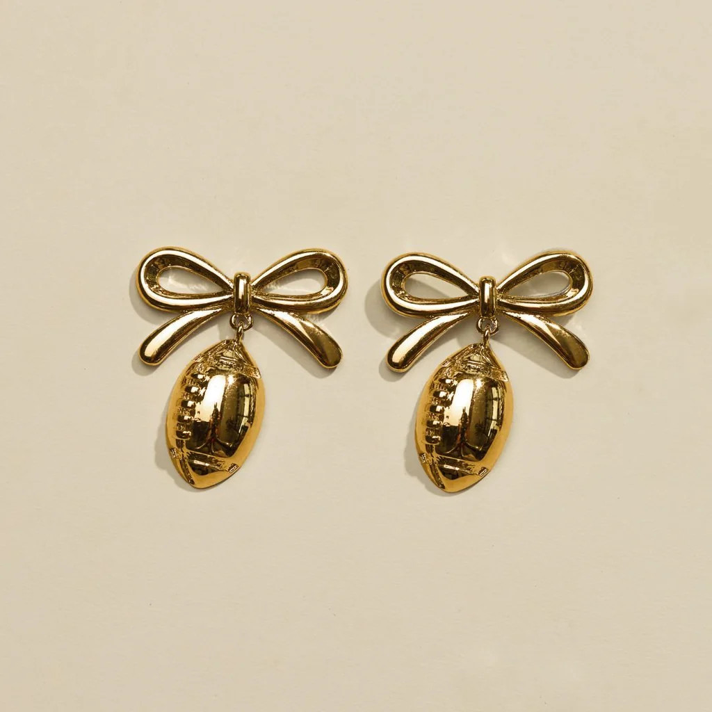 Gold Football & Bow Drop Studs | Nickel and Suede