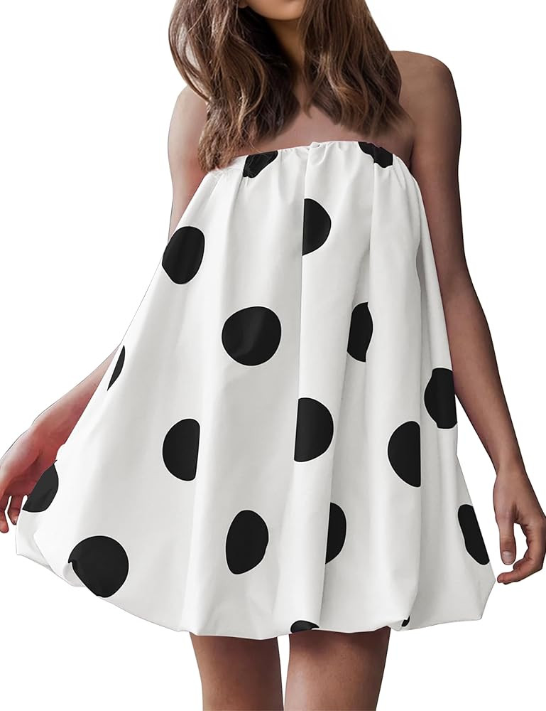Meladyan Women’s Polka Dot Bubble Mini Dress Strapless Backless Loose Fit Tube Dress Elegant Pl... | Amazon (US)