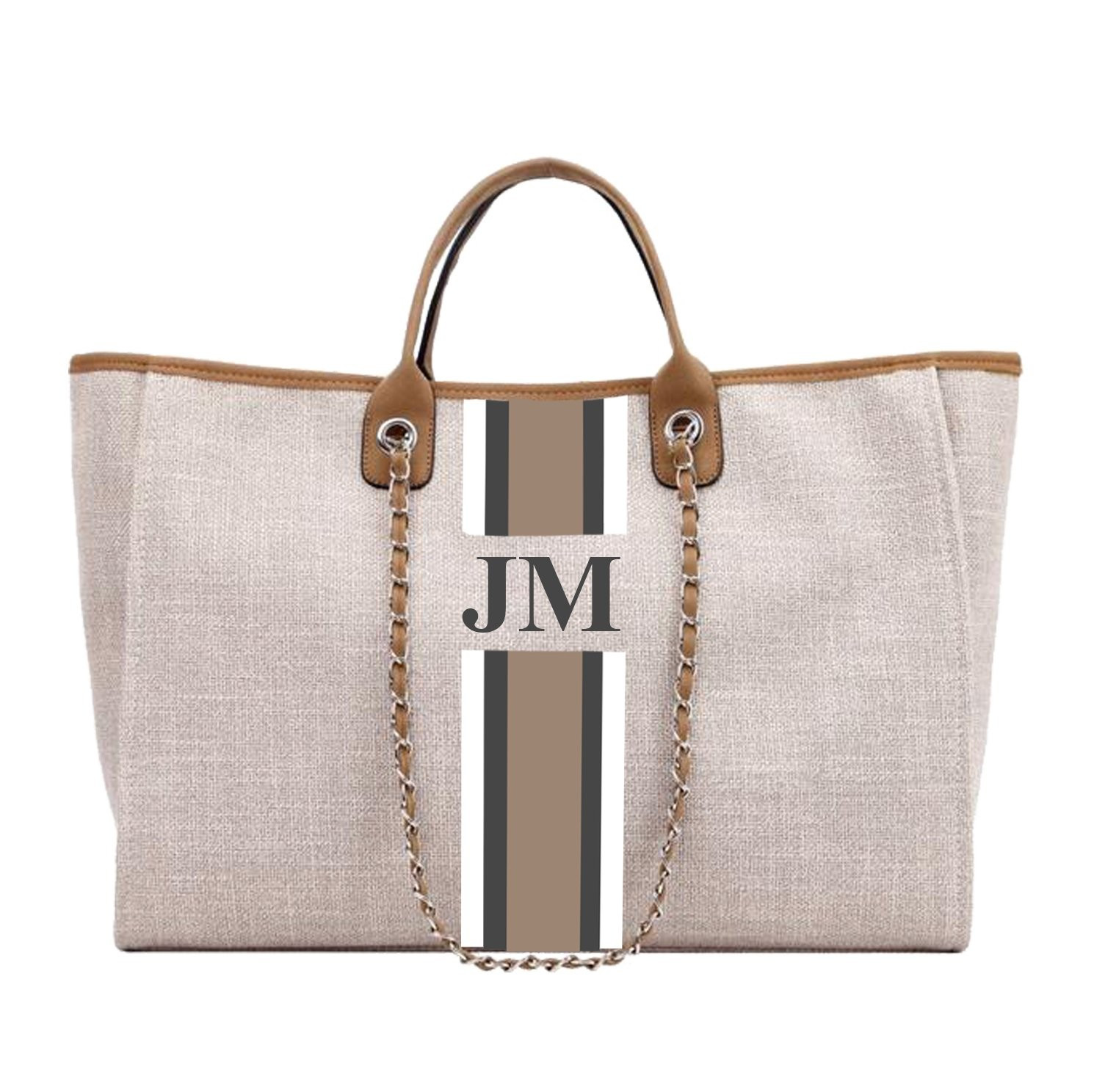 The Lily Canvas Weekend Jumbo Bag Soft Fawn with White, Grey and Beige | Lily and Bean