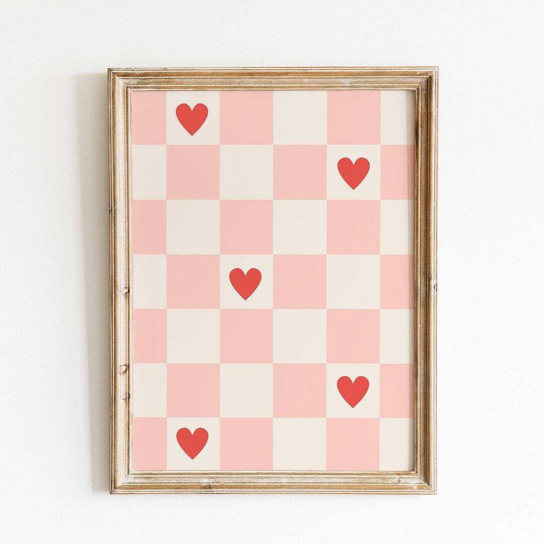 Valentines Day Print, Love Prints, Checkered Heart Print, Valentines Day Art, Retro Heart Prints ... | Etsy (US)