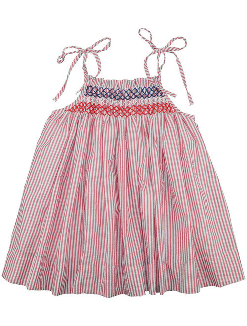 Red Seersucker Smocked Sun Dress | Cecil and Lou