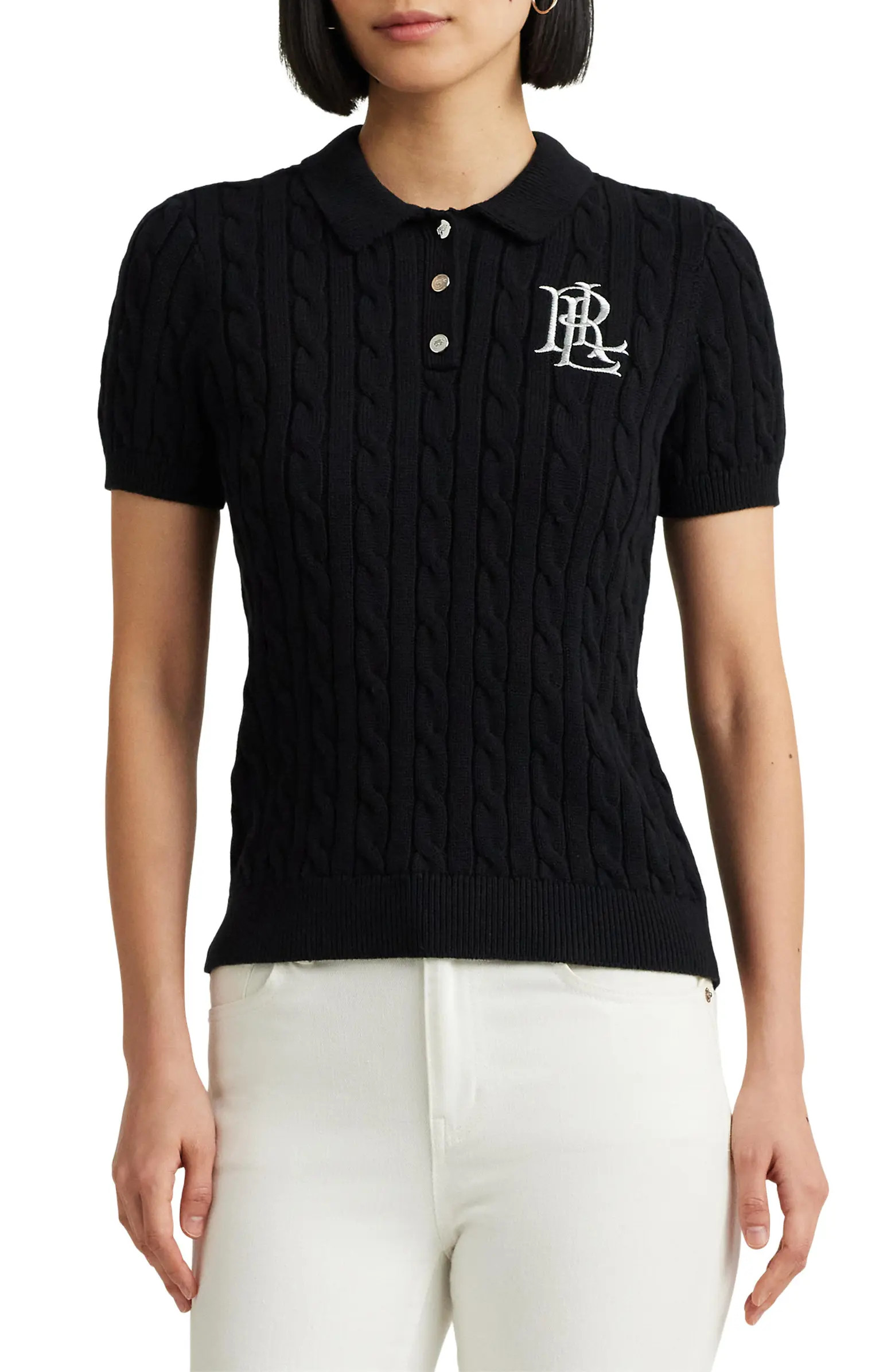 Lauren Ralph Lauren Cable Knit Cotton Polo Sweater | Nordstrom | Nordstrom