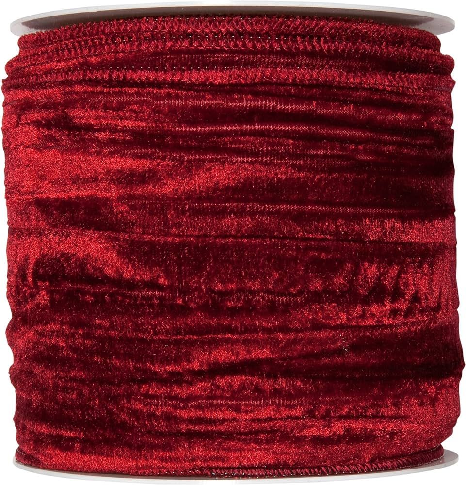 Floristrywarehouse Wine Red Christmas Crushed Velvet Fabric Ribbon 4 inches Wide on 9 Yards roll. Wi | Amazon (US)