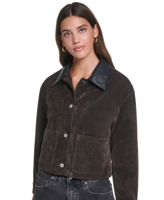 Levi's Women's Laydown Collar Cropped Chore Jacket - Graphite | Macy's