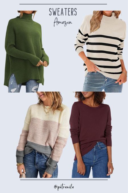 Sweater Weather is finally here! Striped sweater, fall outfit, color block sweater, mock neck sweater, Tunic sweater, green sweater, burgundy sweater, Amazon Fashion #LTKfindsunder50 #LTKfindsunder100 #ltkstyletip 

#LTKSeasonal #LTKxPrime #LTKmidsize