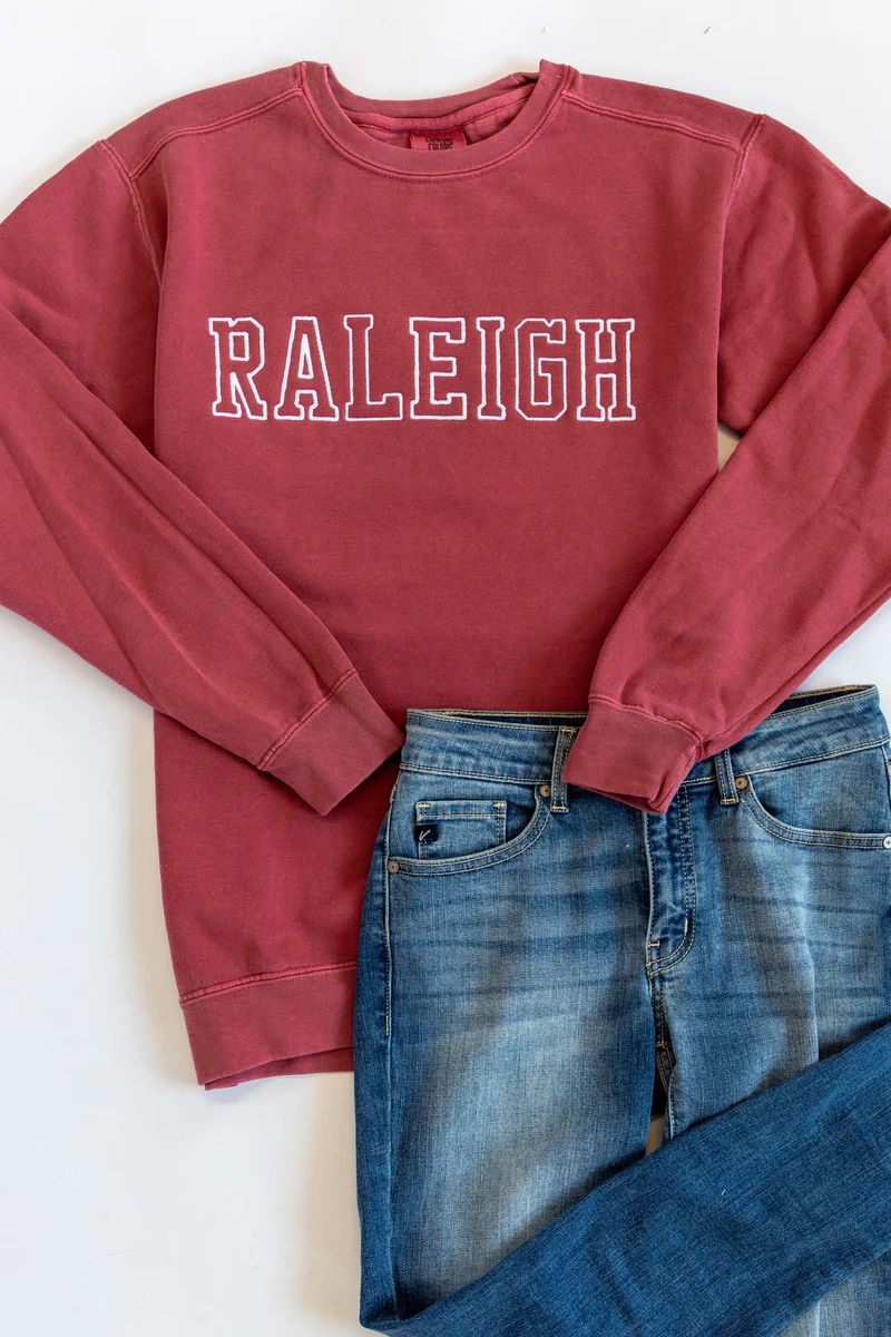 Comfort Colors City Embroidered Crimson Sweatshirt | The Pink Lily Boutique