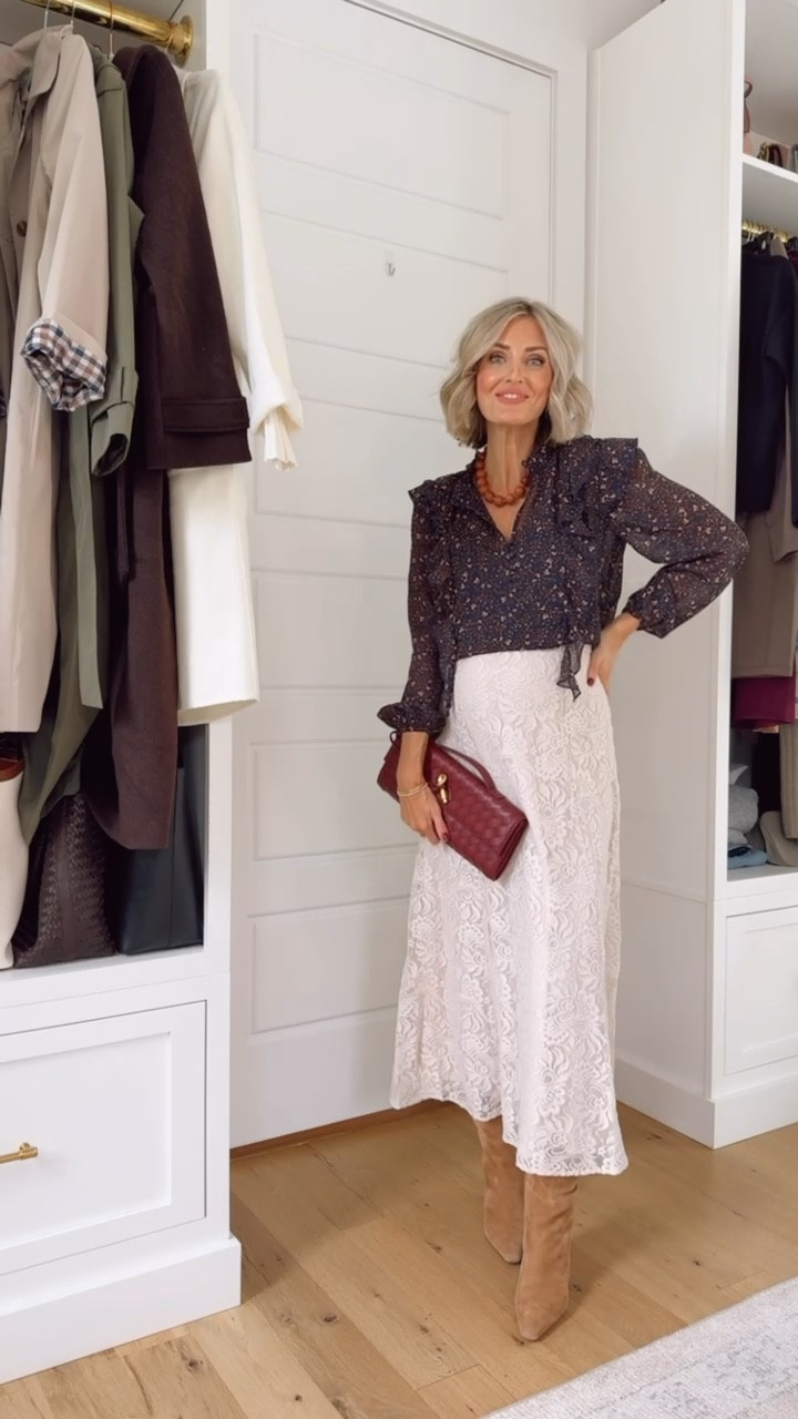 Pairing a floral ruffle long sleeve blouse with a lace maxi skirt is such a cute fall look! Wearing XS/2.

Loverly Grey, Loft, floral blouse, ruffle blouse, long sleeve blouse, lace skirt, maxi skirt, fall fashion, fall outfit ideas 

#LTKSeasonal #LTKFindsUnder100 #LTKStyleTip