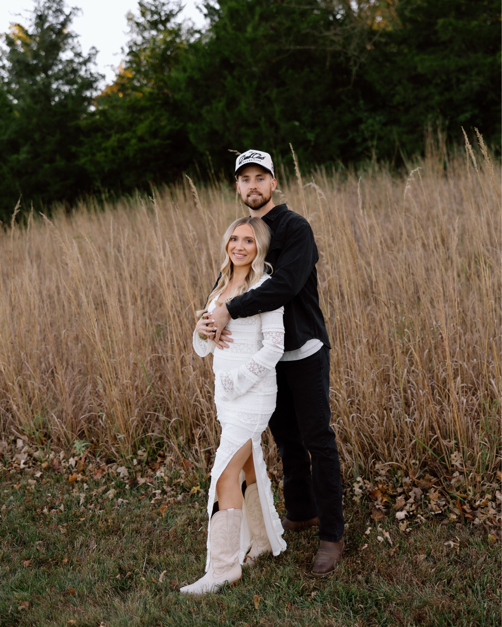 couples fall photoshoot, couples photos, holiday photos, holiday family photos, neutral couples outfits, pregnancy announcement photoshoot, white lace dress, bump friendly dress, 2nd trimester, men’s style, western style, cowgirl boots outfit, men’s cowboy boots

#LTKBump #LTKMens #LTKFamily