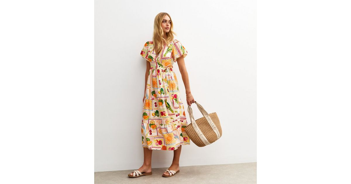 White Tropical Print Wrap Midi Dress | New Look | New Look (UK)
