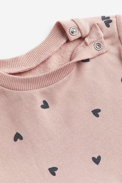Cotton Sweatshirt Dress - Round Neck - Long sleeve - Dusty pink/hearts - Kids | H&M US | H&M (US + CA)