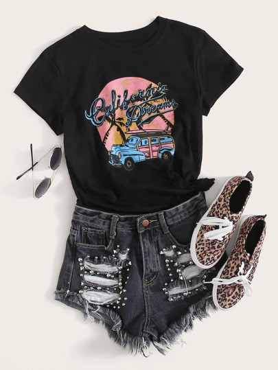 Letter Graphic Short Sleeve Tee | ROMWE