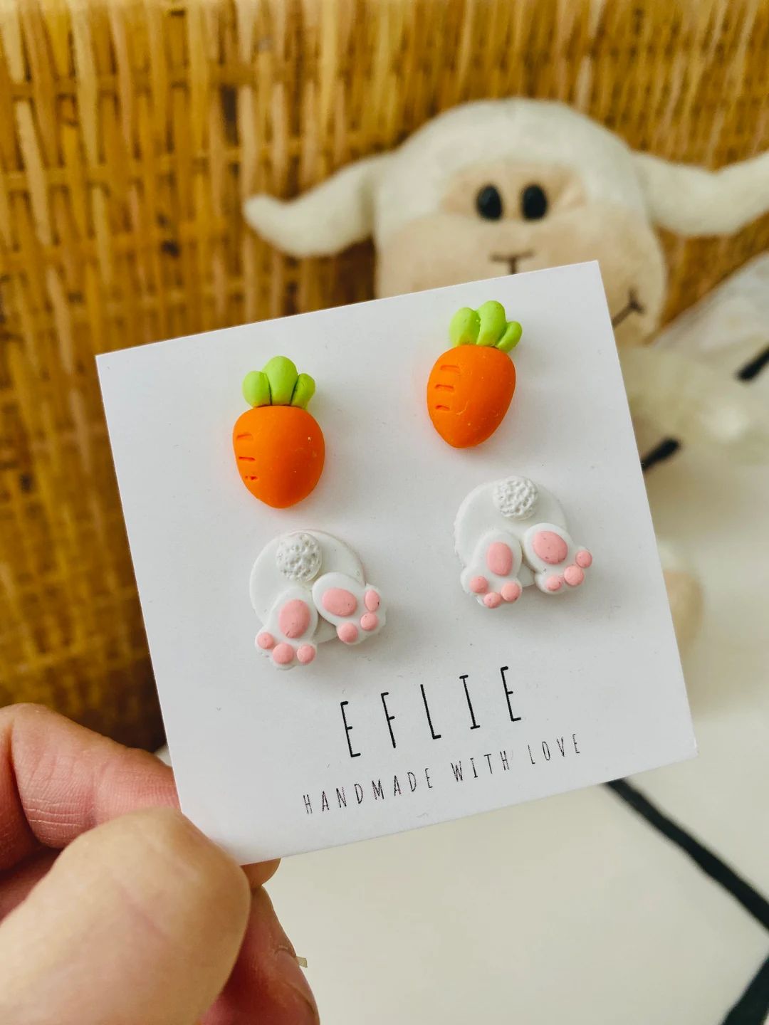 Easter Stud Earrings Set Of Two | Bunny Feet Studs | Easter Bunnies | Easter carrots Earrings | E... | Etsy (US)