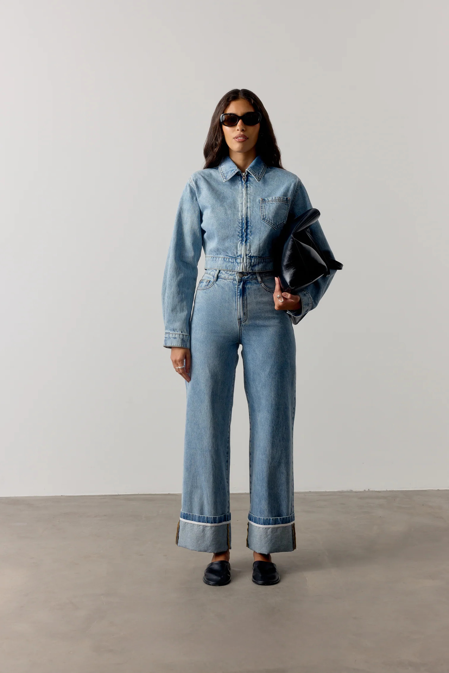 ZIP THROUGH DENIM JACKET - MID BLUE WASH | The Couture Club