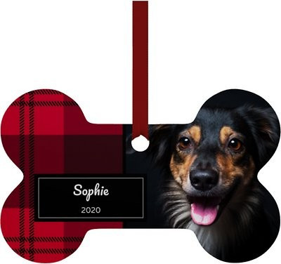 Frisco Plaid Bone Shape Metal Personalized Ornament | Chewy.com