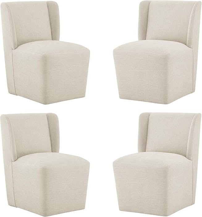 Upholstered Dining Chair with Casters Wingback Modern Side Armless Deskchair with Rollers for Din... | Amazon (US)