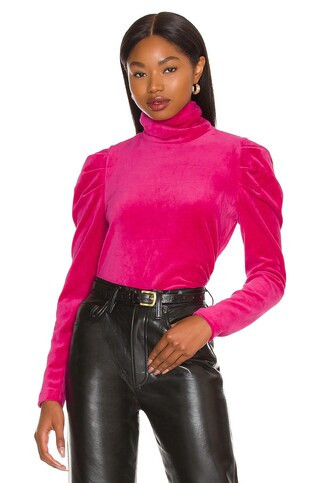 Pam & Gela Mock Neck Shirred Top in Lipstick from Revolve.com | Revolve Clothing (Global)