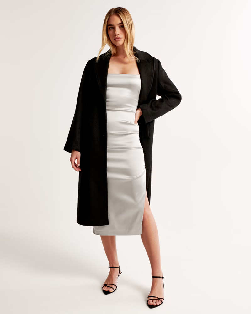 Stretch Satin Column Midi Dress | Abercrombie & Fitch (US)