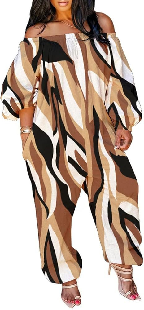 HBQ Women's Casual Loose Jumpsuit Off Shoulder Elastic One Piece Long Sleeve Rompers Outfits With... | Amazon (US)
