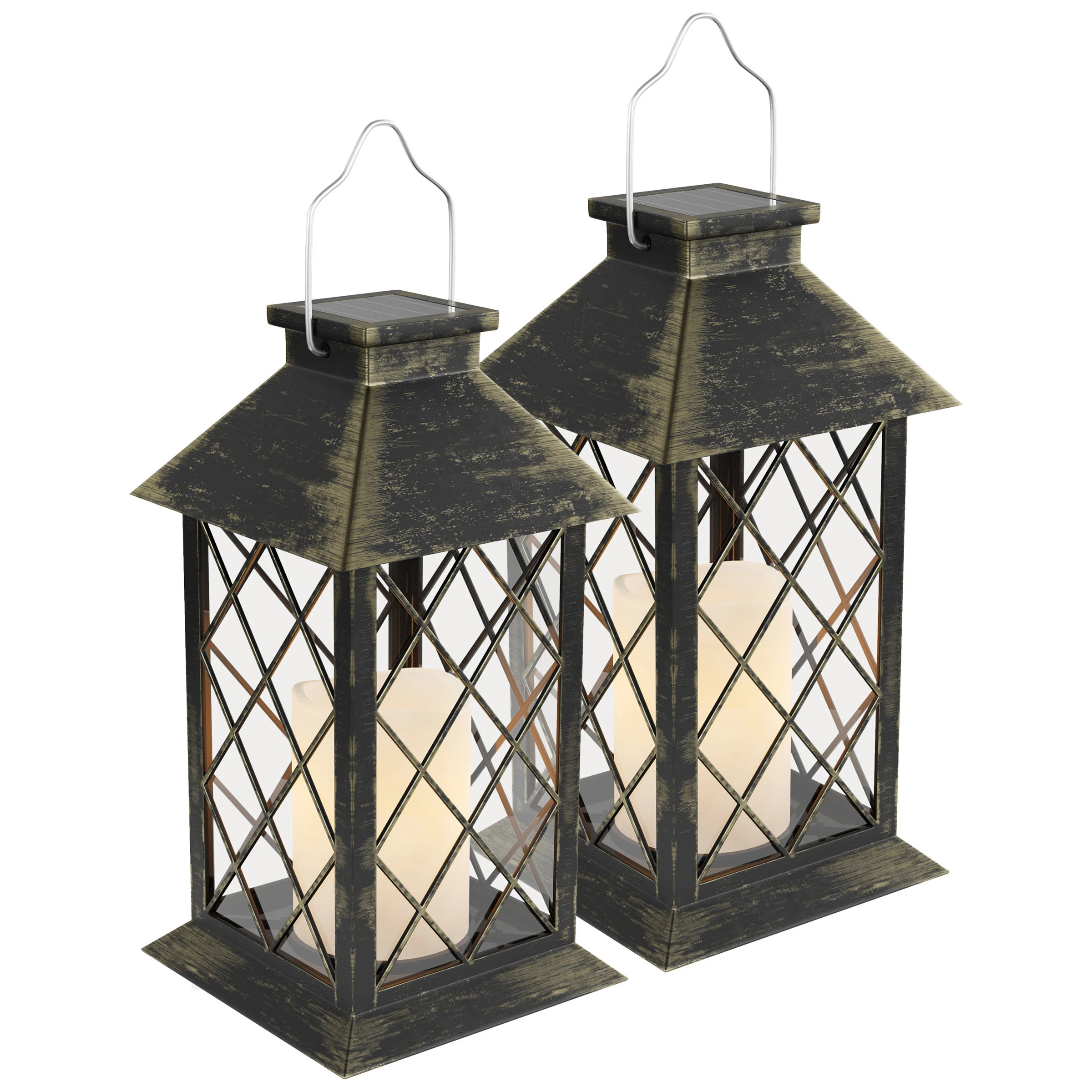 Lavish Home Solar Lantern Set – 2-Pack Hanging or Tabletop Water-Resistant Outdoor Lantern with... | Wayfair North America