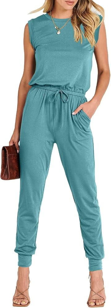 ANRABESS Womens Summer Sleeveless Jumpsuits Casual Dressy Stretchy Crewneck Rompers One Piece Out... | Amazon (US)