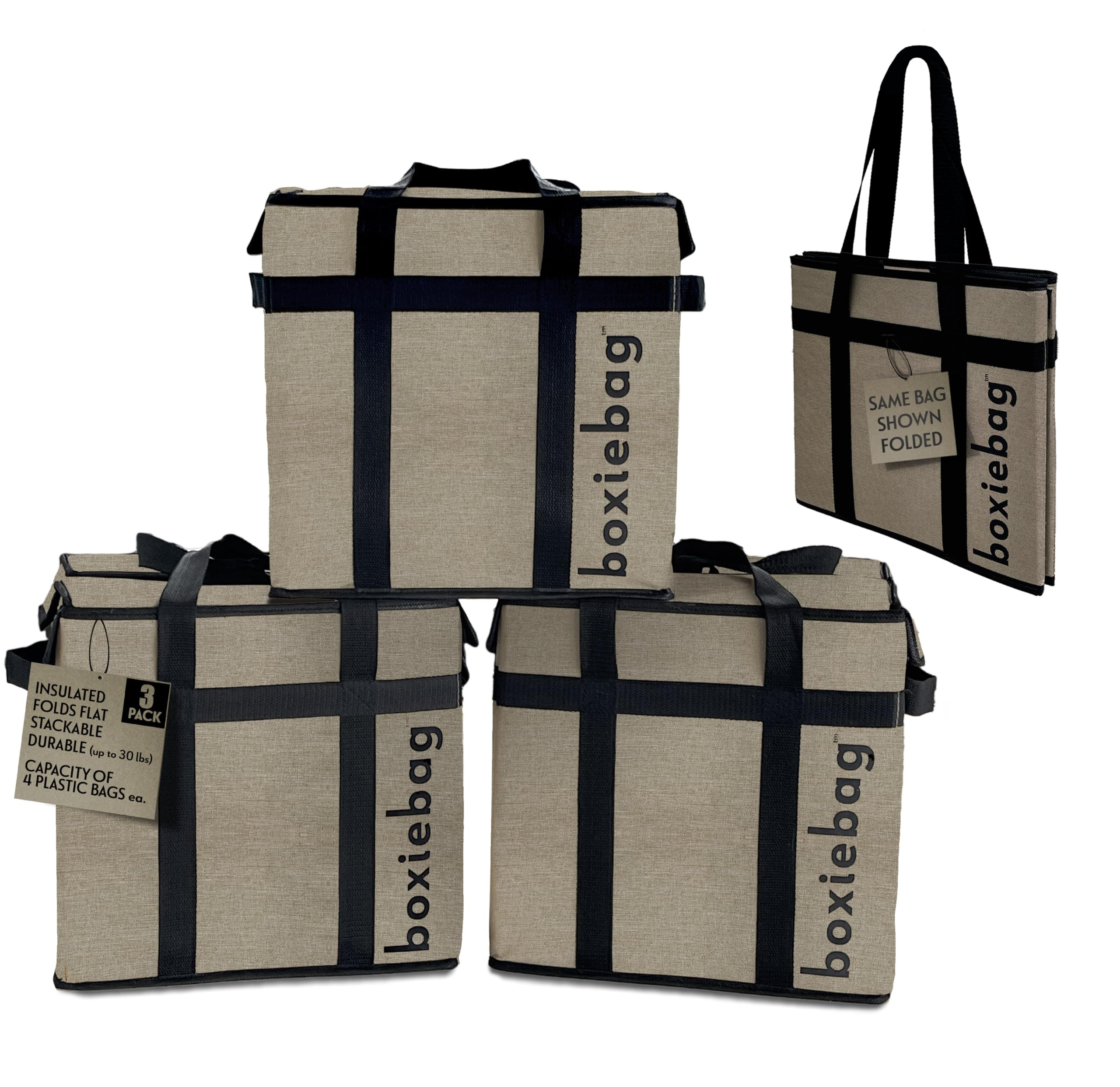 Natural - Oxford 3 Pack. Collapsible Insulated Reusable Bag Box. | Amazon (US)