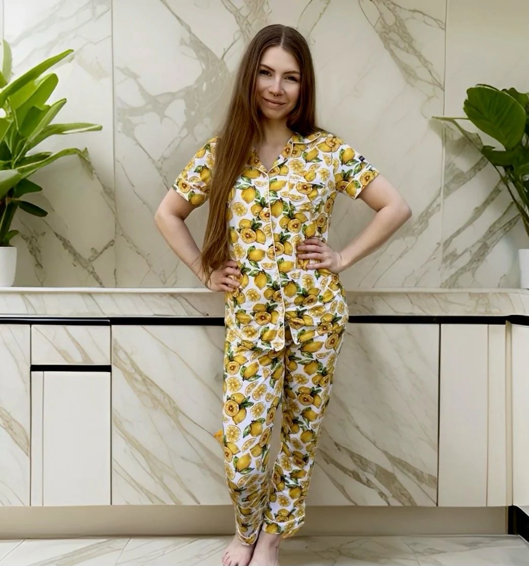 Women’s 2 pc Deluxe Loungewear set in Lemons of Tuscany | Ready Set Romper ®