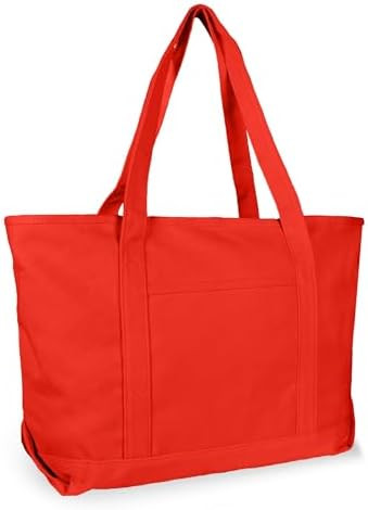DALIX Womens 23" Deluxe 24 oz. Cotton Canvas Tote Bag Zippered in Red | Amazon (US)