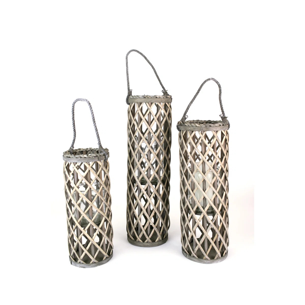 Kalalou Grey Willow Lanterns with Glass 24" H  Set of 3 | Wayfair North America