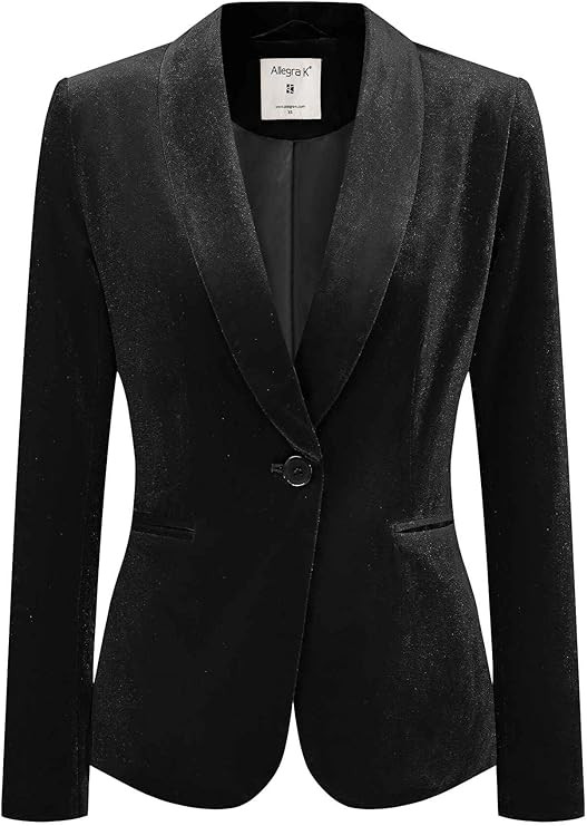 Allegra K Women's Halloween Christmas Office Coat Solid Shawl Collar 1 Button Velvet Blazer | Amazon (US)