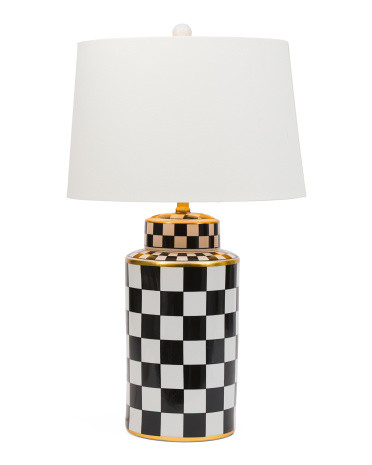 29in Checkered Ceramic Linen Shade Table Lamp | TJ Maxx