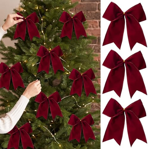 Ohapishop 15 Pcs Velvet Bows for Christmas Tree - 6 Inch Vintage Velvet Ribbon Christmas Bows for Gift Wrapping Xmas Tree Topper Bow Ornaments for Garland Wreath Bows Decor (Burgundy) | Amazon (US)