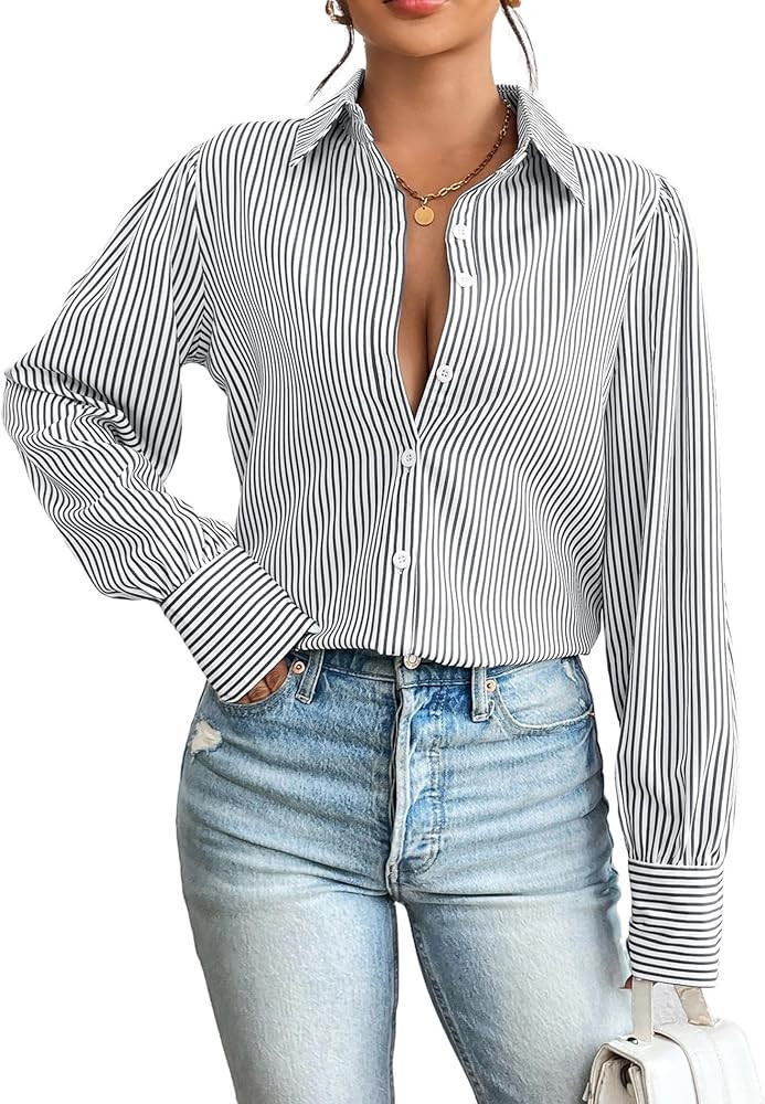 Zeagoo Womens Shirts Button Down Printed Lantern Long Sleeve Blouse Fashion Casual Tops 2024 | Amazon (US)